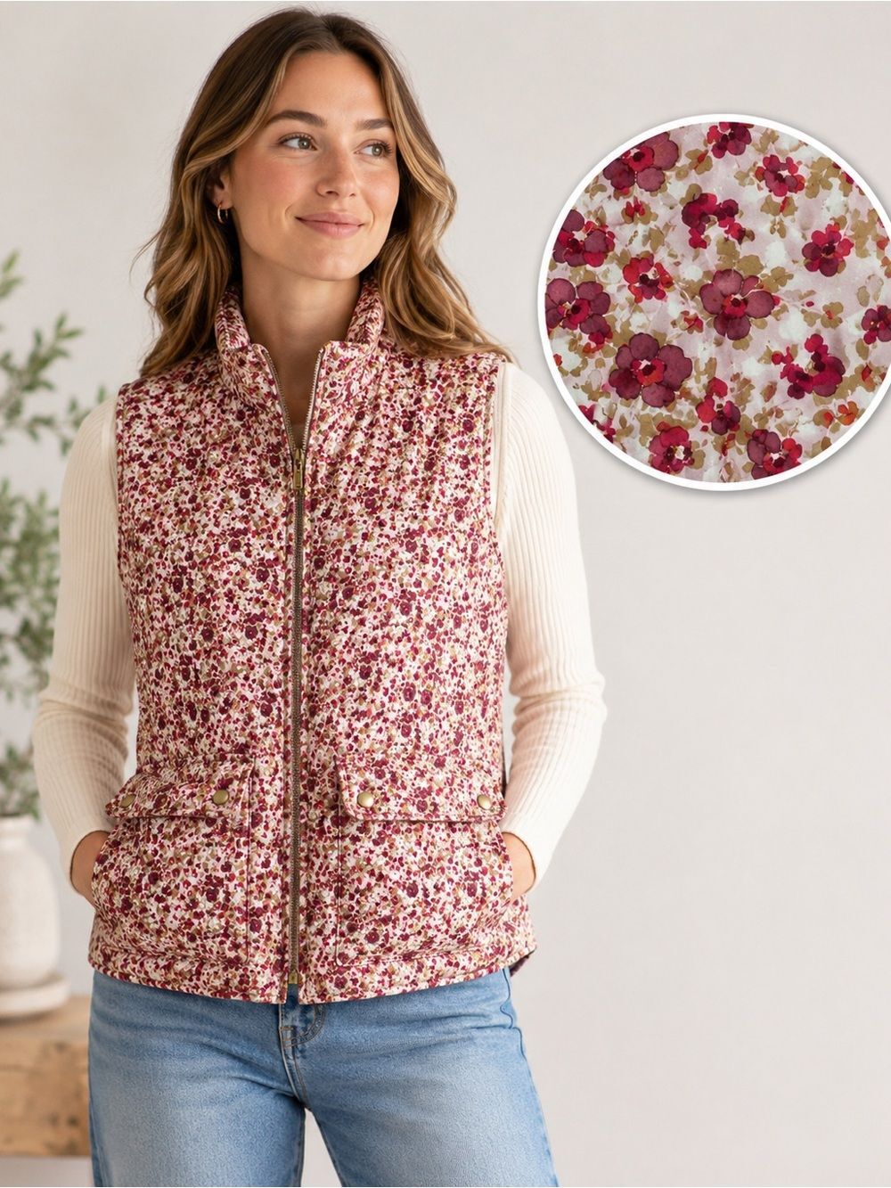 J Crew Quilted Pink Floral Vest Bloomcore Cottage Size XL